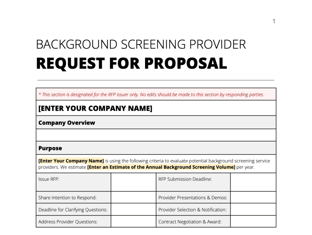 Background Check RFP Template Preview provided by Verified First